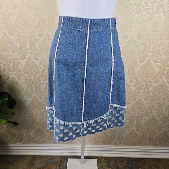 J Brand Ambitious Sz 26 Waist Denim Miniskirt Polka Dot Accent Raw Edge Side Zip - Picture 1 of 11